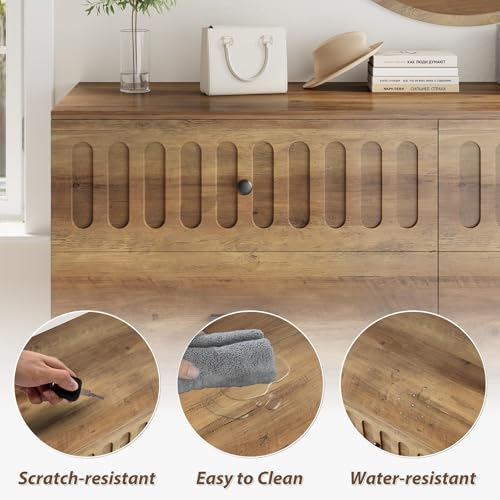 IBF Farmhouse Dresser for Bedroom Modern 6 Drawer Dresser Fluted Chest of Drawers Large Wood Closet Dressers with Anti-Tipping Design for Bedroom, Living Room, Hallway, Entryway, Nursery, Rustic Oak - Thumbnail 7