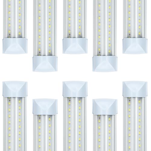 fmwkrj 8FT 10 Pack LED Shop Lights, 100W 12000LM 6000K Garage Lighting, T8 Linkable Ceiling Light Fixture for Workbench, Basement, Supermarket, Workshop, Barn, Commercial Lighting