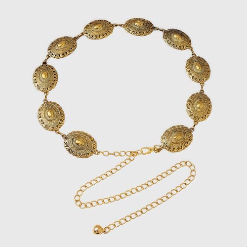 Western Oval Concho Chain Belt for Women Dresses Jeans Vintage Metal Waist Chain Belts