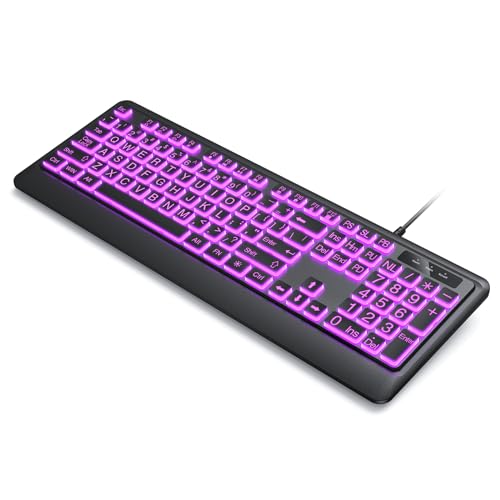 Clavier USB rétroéclairé 7 couleurs à grands caractères pour ordinateur portable et PC