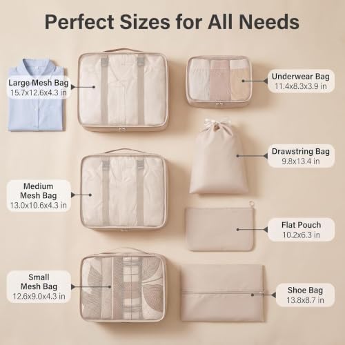 Image of 7pcs Set Luggage Carry On Suitcase Packing Cubes (Cream)