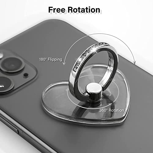 Image of KolorFish Transparent Mobile Phone Ring Stand Holder Mobile Phone Ring Holder Finger Grip 360 Degree Rotation (Bling Silver Transparent Heart)