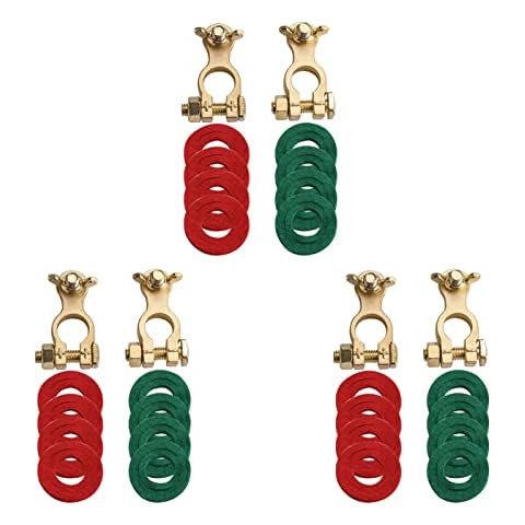 FRP Thickened Brass Battery Terminal, 3 Pairs/6 Pieces Battery Terminal Connectors Clamp For Automotive & Marine, Max 24V 500A, Includes 12 Pairs of Post Washers, Enjoy Your Valuable Pack (3*YC-103) Cover