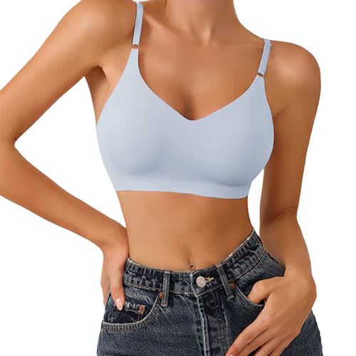 Sujetador para mujer sin aros, push up, pechos grandes, sujeción fuerte, sujetador sin aros, acolchado sin costuras, sujetador suave sin mangas, cómodo, camiseta con cuello en V, bralette sin costuras