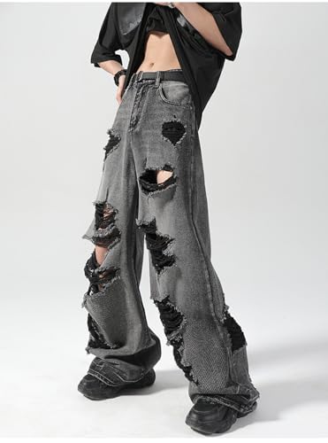 Ripped Jeans Y2k Hip Hop Pants Men Vintage Low Rise Wide Leg Baggy Trousers Grunge Streetwear Unisex2