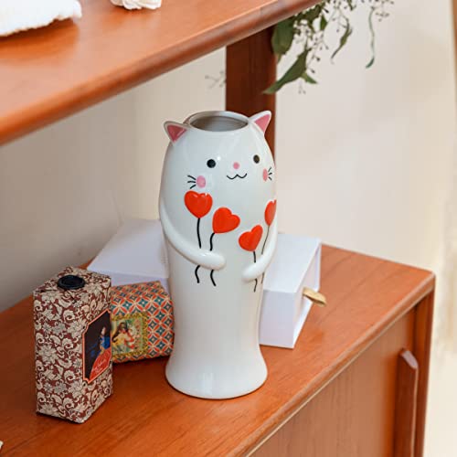 Cute White Cat Ceramic Vase - Handmade Cat Decor Flower Vase - Aesthetic Decorative Vase For Flowers - Home Decor Gifts For Women #TOP6