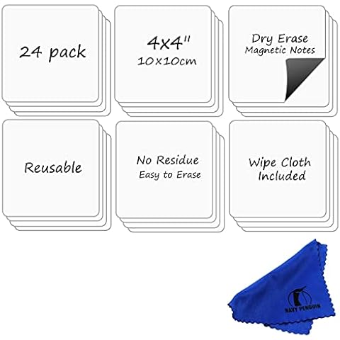 Dry Erase Magnets Set - 24 Pack - 4x4" Whiteboard Magnetic Labels Planning Pads - Small White Board Magnet Strips Name Tags for Home, Office and Classroom Cover