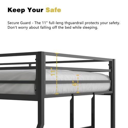 EMKK Twin Over Full Bunk Bed for Adults, Metal Bunk Beds Twin Over Full Size for Teens Dorm Bedroom Guest Room,Heavy Duty Bunk Beds with Ladder and Safety Full Length Guardrail (Black A)