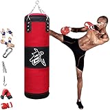 YZBBSH Boxsack Set Erwachsene Kinder Boxsack Hängend mit Handschuhen Montagekette für Boxtraining Sandsack, Kampfsport Dekompression Sandsäcke 60CM/80CM/100CM/120CM/150CM (Ungefüllte),Red60cm