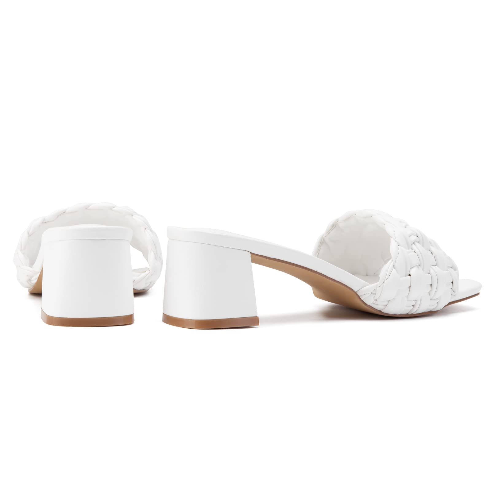 Greatonu Women's Braided Sandals with Block Heel Square Open Toe Mules Heels Summer Dressy Shoes for Women