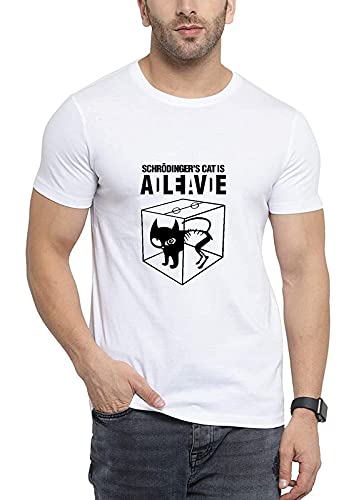 MyTees|Funny Graphic Printed Trending Quotes Tshirt for Men | Half Sleeves T-Shirt for Women |Schrodinger�S Smile cat |100% Cotton Biowash T-Shirt 180GSM for Man (Style -004)