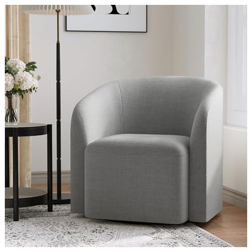 COLAMY Swivel Accent Chair, Modern Barrel Chair, Upholstered Comfy Living Room Chair with Armrest, Armchair for Reading Room/Bedroom/Waiting Room/Office, No Assembly, Grey