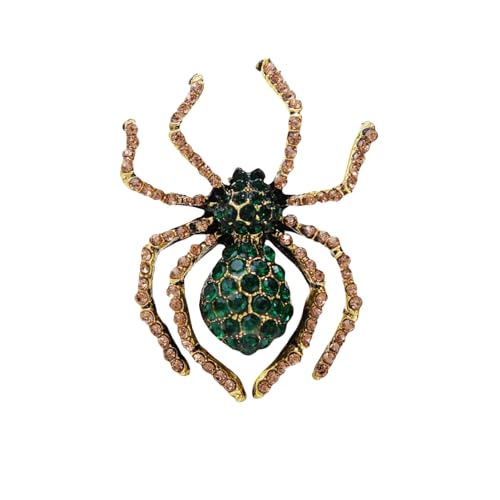 Image of Rhinestone Spider Brooch for Women Men Gold Plated Fashion Crystal Vintage Brooch Green Black Large Insect Animal Lapel Pin Creative Dress Accessories Theme Party Jewelry Gift Father's Day Halloween