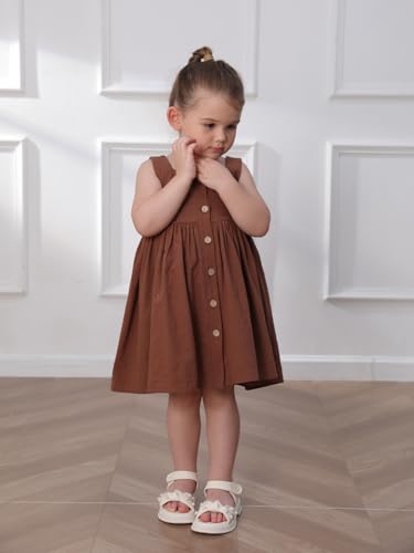 Toddler Baby Girls Dress Sleeveless Button Down Dress Kids Summer Cotton Linen Beach Butterfly Sundress2