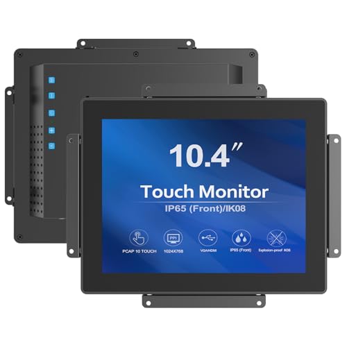 GreenTouch 10.4 inch High Brightness 1000 Nits Front Waterproof Industrial Open Frame PCAP Touch Screen LCD Display Monitor 1024x768 Black