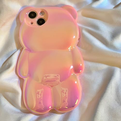 Coque iPhone 12 antichoc avec design ours 3D rose holographique - 4