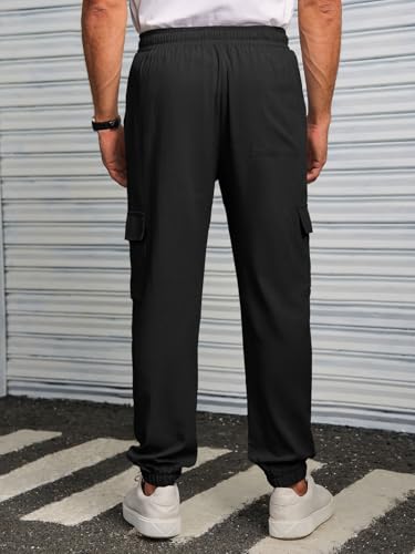 Runcati Mens Cargo Joggers Pants Casual Drawstring Waist Trousers Tapered Lightweight Pants with Pockets3