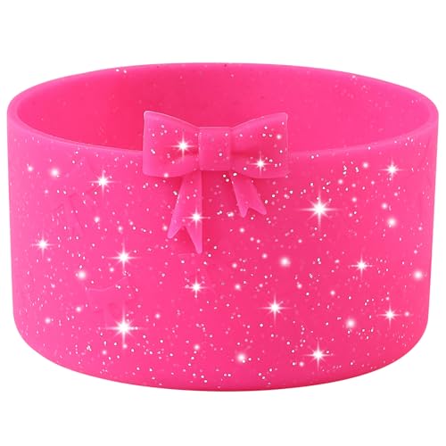 HIUSITY Glitter Bow Silicone Boot for Stanley Quencher Tumbler H2.0 30oz 40oz& IceFlow 20oz 30oz& Owala 24oz& Hydroflask Water Bottle 12-24oz Protective Bottom Sleeve for Stanley Cup Accessories-Rose