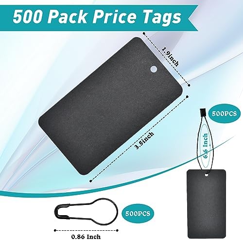 500 Set Black Price Tags with String Attached, 2 x 3.6 Inch Writable Label Hang Tag with Safety Pins, Custom Clothing Tags Display Tags for Pricing Gift Jewelry Clothes Crafts (Pack of 2) image 5