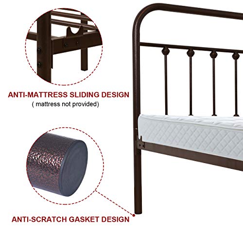 Neebirgelia Temmer Metal Bed Frame Queen Size With Headboard And Footboard Single Platform Mattress Base,Metal Tube And Antique Brown Baking Paint Iron-Art Bed (Queen, Antique Brown) #TOP6
