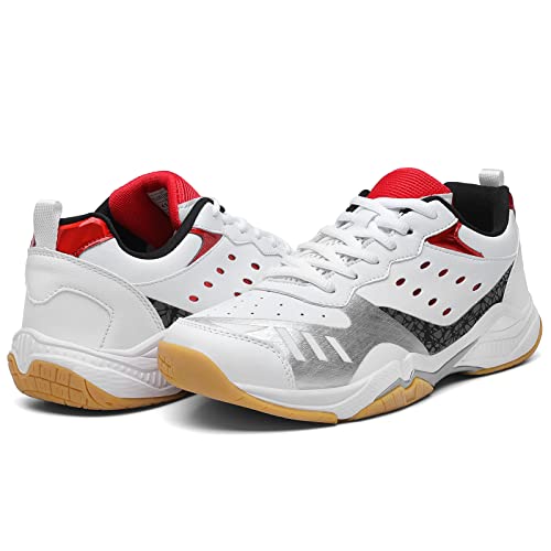 Lupwee Pickleball Shoes For Men Women All Court Tennis Shoes Lightweight Indoor Outdoor Court Training Racketball Squash Volleyball Sneaker Shoes White-Red M9.5 #TOP1