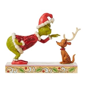 Enesco Dr. Seuss Grinch by Jim Shore Santa Grinch Petting Reindeer Max Figurine, Grinchmas Stone Resin Hand Crafted Collectible Christmas Figurines Home Decor Sculpture Statue, 5.5 Inch, Multicolor