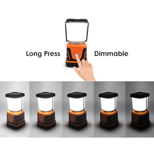 LED Camping lamp Super Bright 1500 lumens 4 Light Modes Dimmable searchlight Battery-Powered Emergency lamp Suitable for Night Hiking Tent Lighting Emergencies Power outages (Orange)