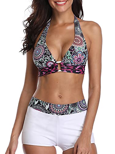Image of Bathing Suits for Women High Waisted Swimsuits Tummy Control Two Piece Tankini Ruffled Top with Swim Bottom Bathing Suits