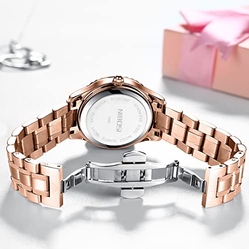 NIBOSI Women Watches Analogue Wrist Watches Watches for Women's & Girls&Miss&Ladies Rose Gold Dial Watch with Stylish Diamond