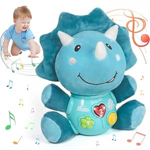 MOONTOY Musical Toys for Babies 6 9 12 Months, Luminous Plush Dinosaur Music Toy with 12 Songs, Interactive Early Learning Infant Light Up Baby Toys for 1 Year Old Girls Boys Christmas Birthday Gifts