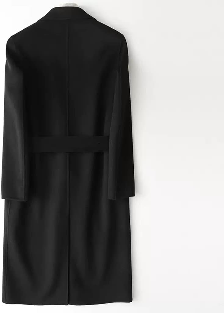 Double-Sided Tweed Men's Long Winter Coat Belt Casual Windbreaker Slim Jacket(L Code)
