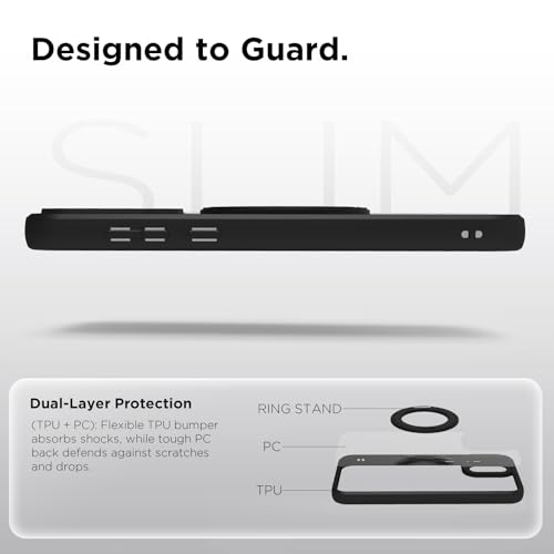 Image of RIGGEAR Shockproof Sleek Hybrid Armor 360 Rotating Magnetic Ring Stand Back Cover Case Compatible with MagSafe Accessories for OnePlus Nord 6 5G / Nord CE 6 5G (Clear PC + Black TPU Bumper)