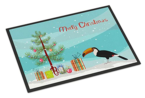 Caroline's Treasures CK4494MAT Toucan Merry Christmas Doormat 18x27 Front Door Mat Indoor Outdoor Rugs for Entryway, Non Slip Washable Low Pile, 18H X 27W