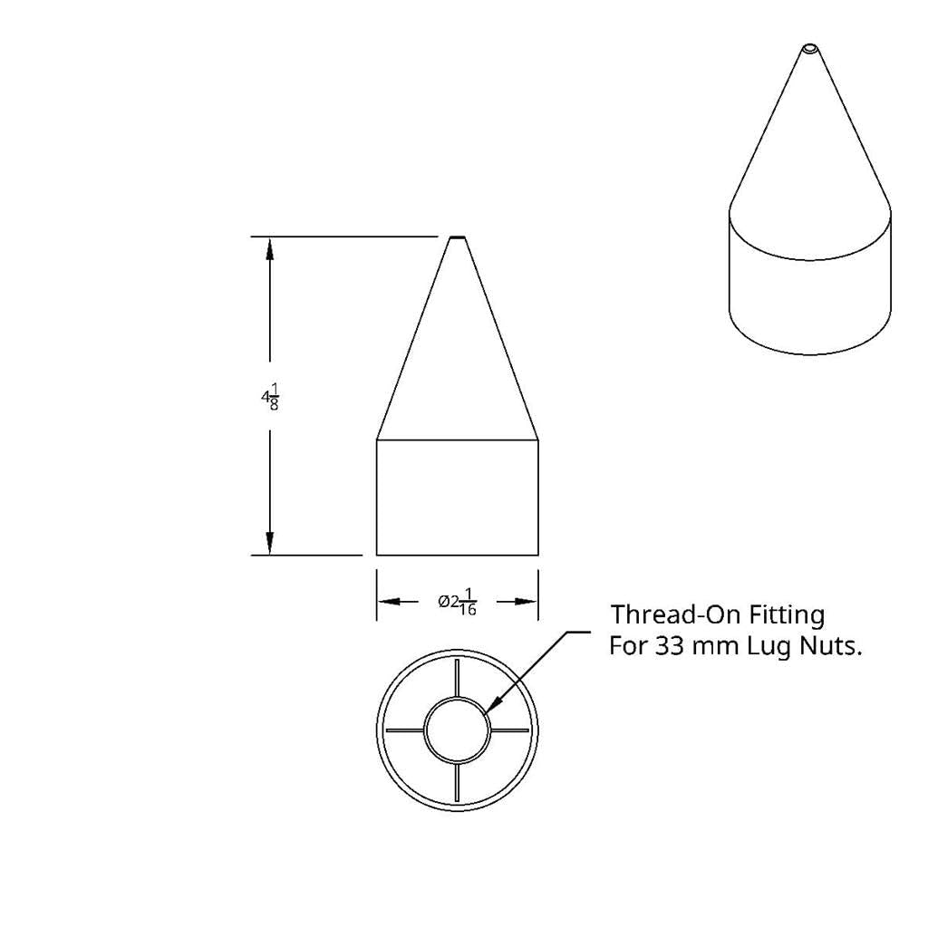33MM x 4 1/8" Spike NUT Cover - Thread-On, 20 Pack, Interior/Exterior Upgrade, Custom Upgrade