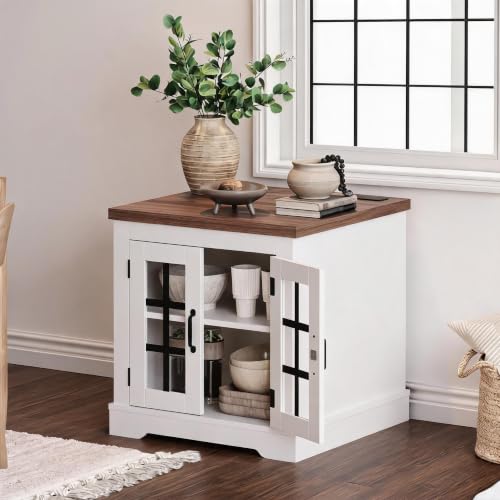 Doppeltcharms Buffet Cabinet with Storage, Sideboard Buffet with Glass Doors and Built-in Power Outlet, Kitchen Storage Cabinet for Dining Room, Living Room Entryway