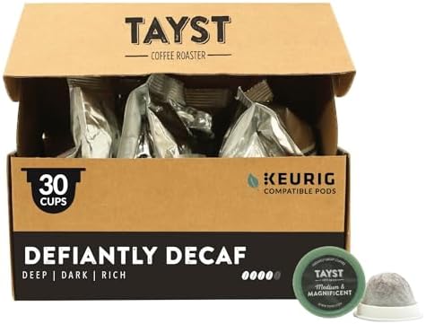 Tayst Coffee Pods, Defiantly Decaf Dark Roast, K Cups Compatible with Keurig Coffee Maker, Sustainable Single Serve, Pack of 30