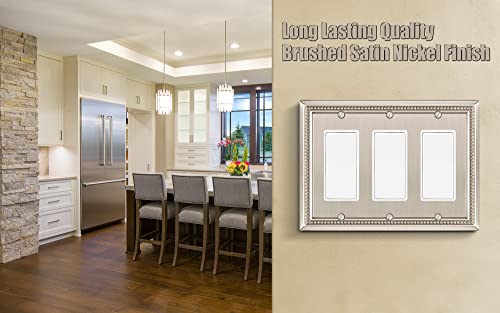 Image of Henne Bery Sunken Pearls Heavy Duty Decorative Wall Plate Switch Plate Outlet Cover (Triple Decorator, Satin Nickel)