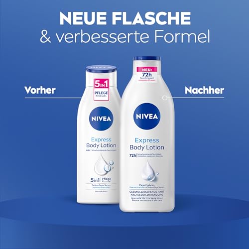 NIVEA Express Body Lotion, extra schnell einziehende Körperlotion, Körpercreme mit purem Hyaluron, Meeresmineralien und NIVEA Tiefenpflege Serum (400 ml)