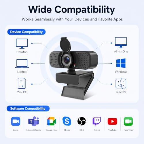 4K UHD Webcam with PDAF Autofocus, Dual Mics, Privacy Cover and Tripod - 5