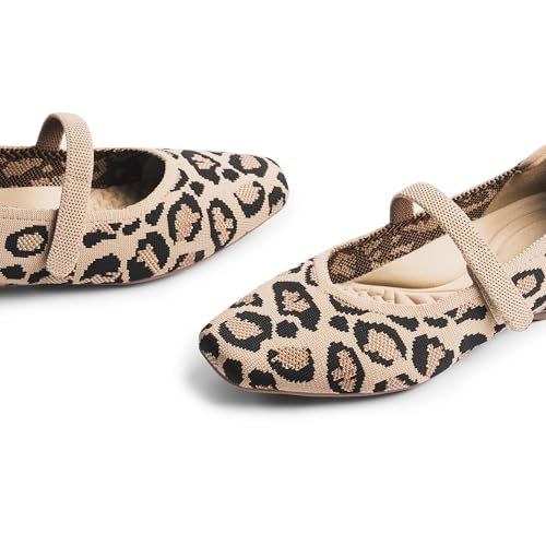 Image of Cusolemore Mary Jane Flat Shoes for Women with Arch Support and Concealed Low Wedge Heel, Comfortable Women Square Toe Ballet Flats Knit Dress Shoes