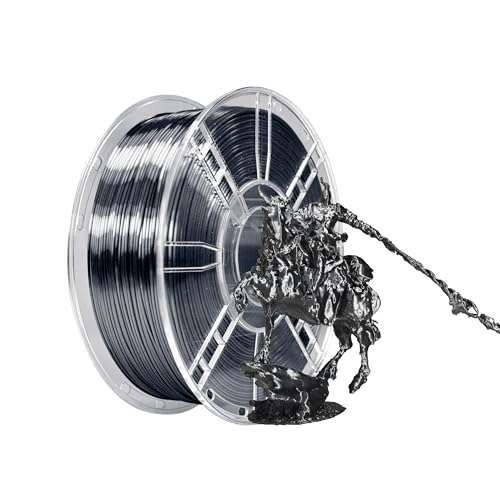 Image of iBOSS 3D Printer Silk Filament, Shiny Silk PLA Plus Filament 1.75mm, Smooth Silky Surface, Great Easy to Print for 3D Printers, Dimensional Accuracy + /- 0.02mm, Silk Iron Black 1KG