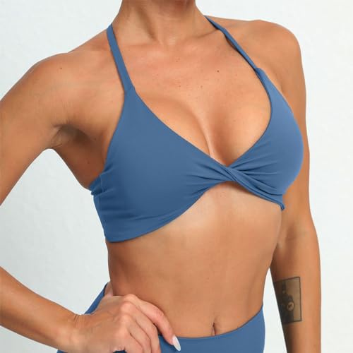 Image of ABOCIW Sports Bras for Women Twist Criss-Cross Back Padded Workout Tank Tops Low Impact Gym Yoga Bra