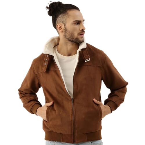 Image of CAHOOT Men's Front Zipper Jacket with Fleece for Casual Wear | Long Sleeve | High Neck | Zipper Closure | Suede Jacket Crafted with Comfort Fit for Everyday Wear