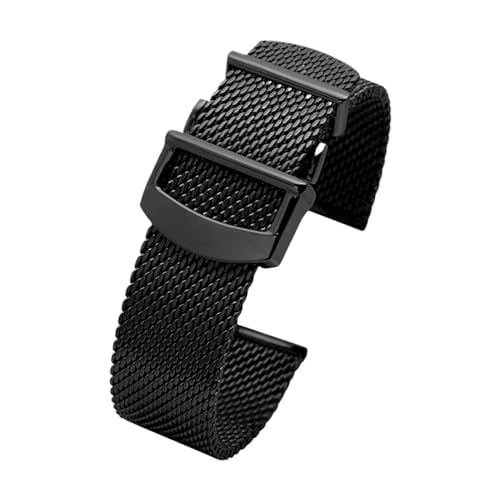 Cadena de reloj de 20mm y 22mm Compatible con correa de reloj de acero inoxidable de malla Milan serie IWC PORTUGIESER W391012 IW356505(Black,20mm)