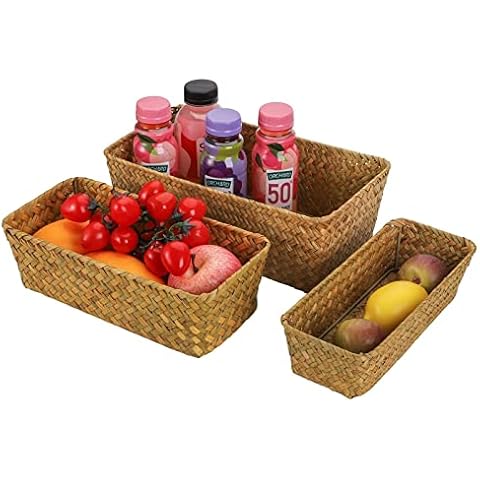 Peohud Set of 3 Handwoven Seagrass Storage Baskets, Nesting Storage Baskets Home Organizer Bins for Organizing Bedroom, Bathroom, Laundry Room or Kitchen, Entryway Cover