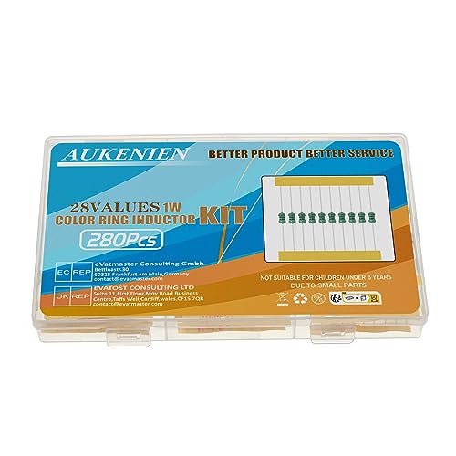 AUKENIEN 1W Farbring Induktoren 28 Werte Induktor Kit 1uH bis 10mH 280 Stück 0510 DIP Farbcode Induktivität 1 Watt Sortiment