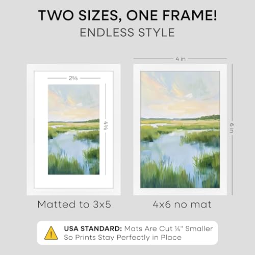 Image of Homeforia 4x6 White Picture Frame, High-End Metal, 3x5 Mat, Glass | High End Aluminum, Tempered Glass, Acid-Free 3x5 Removable Mat, 4x6 in Edge-to-Edge Display 6x4, Wall Kit, Set Of 2