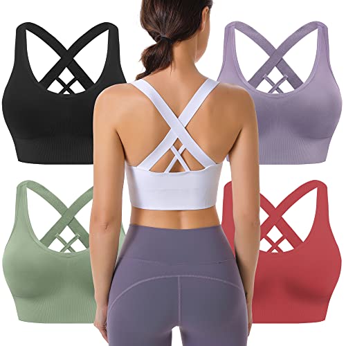 Image of Evercute Sports Bras for Women Padded Medium Support Criss Cross Strappy Bra Seamless High Impact Yoga Exercise Athletic Bras