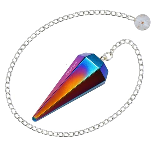 Image of Certified Titanium Aura Quartz Pendulum Dowsing Tool - Natural Crystal Pendulum for Spiritual Guidance - Premium Dowser Pendulum for Accurate Divination and Energy Healing - Perfect for Energy Healing and Chakra Balancing - Handcrafted with Precision and Elegance