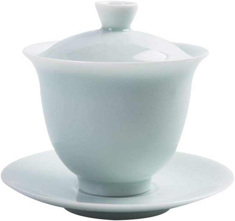 Jade White Porcelain Tea Tureen Chinese Ceramic Cover Bowl with Lid Making Gaiwan(Blue)